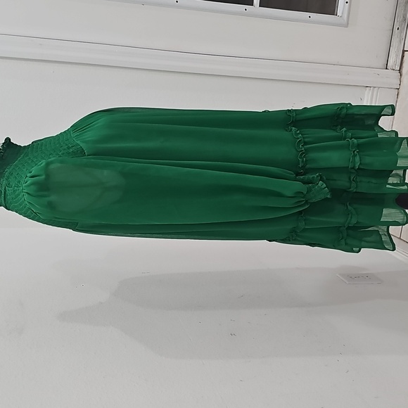 CeCe Women's Green Ruffled Shift Smock Dress Sheer long sleeves Size M - Picture 6 of 13